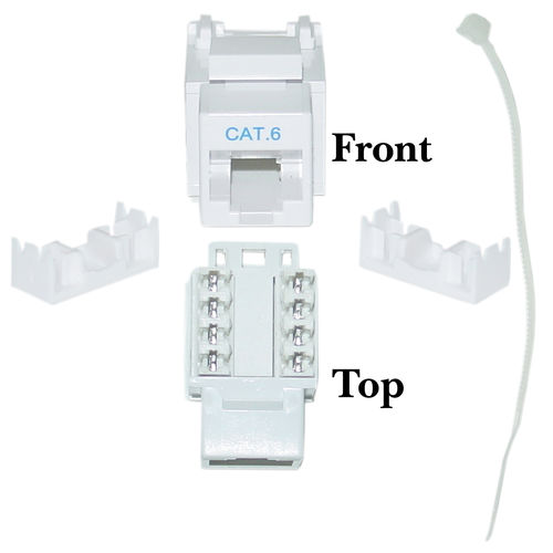 Cat 6 Keystone Jack, White, RJ45 Female to 110 Punch Down