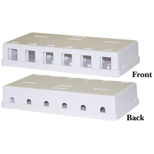 Blank Surface Mount Box for Keystones, 6 Hole, White