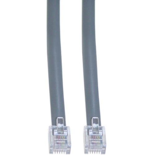 Telephone Cord (Voice), RJ11, 6P / 4C, Silver Satin, Reverse, 1 foot