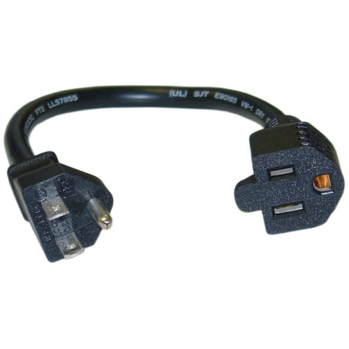 Power Extension Cord, Black, NEMA 5-15P to NEMA 5-15R, 13 Amp, 16 AWG, 10 Amp, UL / CSA rated, 1 foot