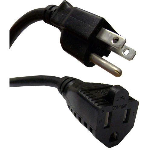 Power Extension Cord, Black, NEMA 5-15P to NEMA 5-15R, 13 Amp, 16 AWG, UL / CSA rated, 15 foot