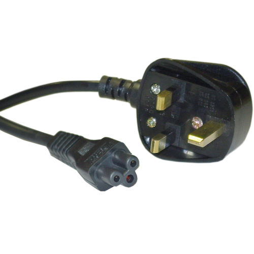 European Notebook / Laptop Power Cord with Fuse, BS 1363 to C5, Polarized, VDE Approved, 6 foot