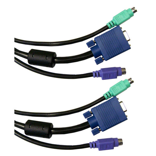KVM Cable, Black, SVGA and 2 PS/2, HD15 Male to HD15 Female and 2 x MiniDin6 Male, 10 foot