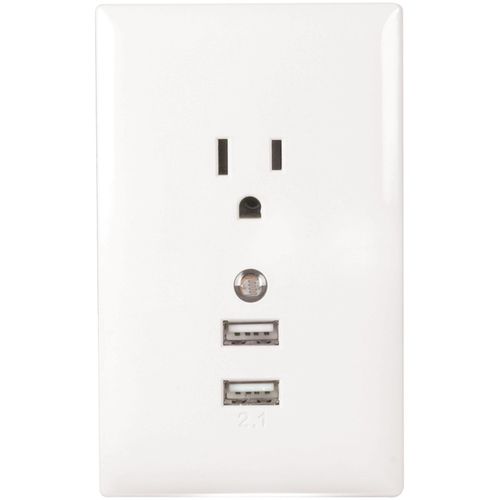 RCA WP2UNLW Wall Plate USB Charger with Night Light (White)
