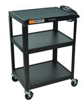Offex Movable Multi-Media 34""H Steel Fixed Height Adjustable Plastic AV Cart With Electric 3 Shelf, 4 Casters - Black