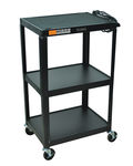 Offex Movable Multi-Media 42""H Steel Fixed Height Adjustable Plastic AV Cart With Electric, 3 Shelf, 4 Casters - Black