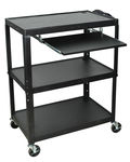 Offex Rolling Multipurpose 42""H Steel Height Adjustable Extra Large AV / Utility Cart With Electric, Storage  Shelf, Pull Out Keyboard Shelf - Black