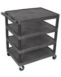 Offex BC40 Movable Multi-Tiered 4 Flat Storage Shelf Structural Foam Molded Plastic Utility Cart - Black