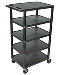 Offex BC50 Movable Multi-Tiered 5 Flat Storage Shelf Structural Foam Molded Plastic Utility Cart - Black