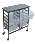 Offex Mobile Rolling Cart With Two Column Certwood Bin System 12 Inch Trays - Clear