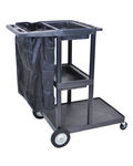 Offex Commercial Housekeeping 3 Shelf Janitor Cart With Nylon Trash Bag - Black