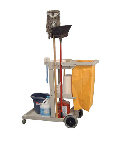 Offex Commercial Housekeeping Cleaning Service Cart With Nylon Trash Bag - Gray