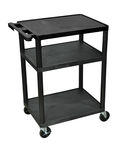 Offex Mobile 3 Shelf Adjustable Storage AV / Utility Cart With 4 Casters, Black