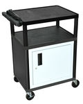 Offex Mobile 3 Shelf Adjustable Storage AV Cart With Locking Storage Cabinet, Electric, 4 Casters - Black