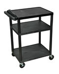 Offex Mobile 3 Shelf Adjustable Storage AV / Utility Cart With Electric, 4 Casters - Black