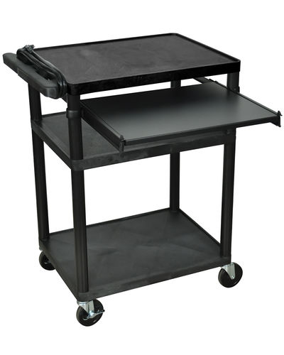 Offex Mobile 3 Shelf Presentation Storage AV Cart With Electric, 4 Casters - Black