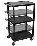 Offex Mobile 3 Shelf Multi Height Presentation AV Cart With 4 Casters - Black