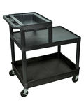 Offex Rolling 3 Tub / Flat Shelf Plastic Service Utility Cart With Casters - Black