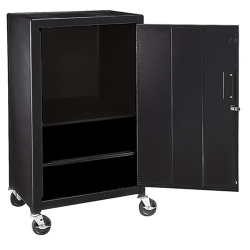 Offex Mobile Lockable Steel Storage Cabinet 42"" H With Ball Bearing Casters - Black