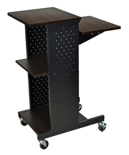 Offex Mobile Height Adjustable Computer Presentation / Workstation Cart With Storage Shelf, 2 Locking Brakes And 4 Casters - Walnut
