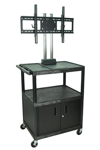 High-Life Black Mobile / Entertainment Cart With Universal LCD TV Mount, 2 Locking Cabinet And 4 Casters