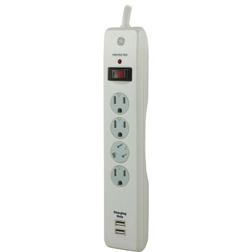 GE 14090 4-Outlet Surge Protector with 2 USB Charging Ports