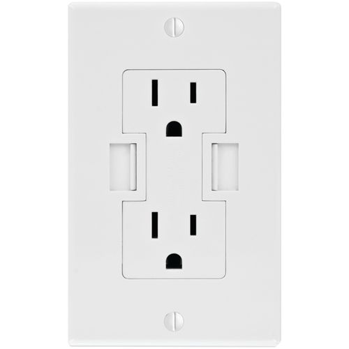 NEWER TECH NWTPWR2U15ATRW Power 2U 15-Amp In-Wall Dual AC/USB Wall Outlet (White)