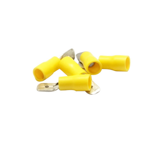 Quick Disconnect Male Spade, Yellow, 10 AWG - 12 AWG, Electrical Wire Connection, 100 Pieces