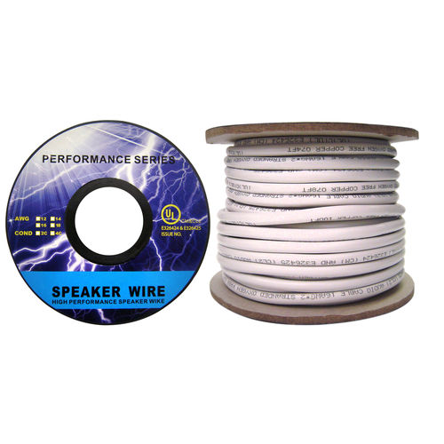 Speaker Cable, White, Pure Copper, CM / Inwall rated, 16 / 2 (16 AWG 2 Conductor), 65 Strand / 0.16mm, Spool, 250 foot