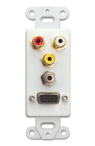 Decora Wall Plate Insert, White, with 1 VGA; 3.5mm Stereo and 3 RCA (Red / White / Yellow) Female Couplers