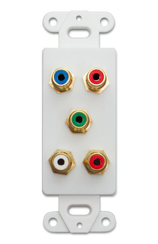 Decora Wall Plate Insert, White, 5 RCA Couplers (Component Red, Green, Blue (Y / Pr / Pb) + Red / White), RCA Female