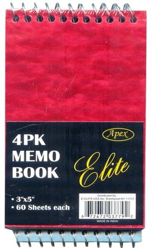 Mini Notebook - Premium - 3""x5"" - 60 sheets - 4 pk Case Pack 48