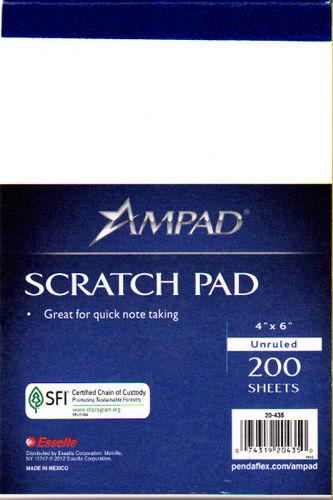 Scratch Pads - 4"" x 6"" - 200 sheets white paper Case Pack 12