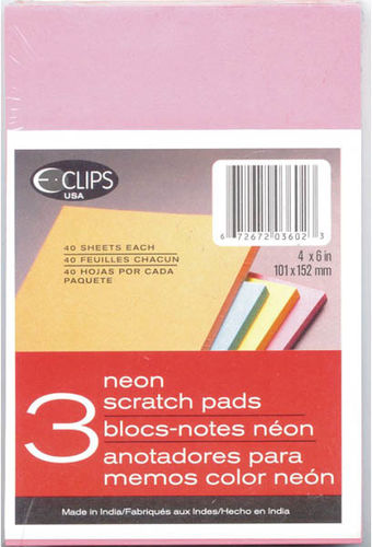 Neon Scratch Pads - 4"" x 6"" - 3 pack - 40 sheets Case Pack 48