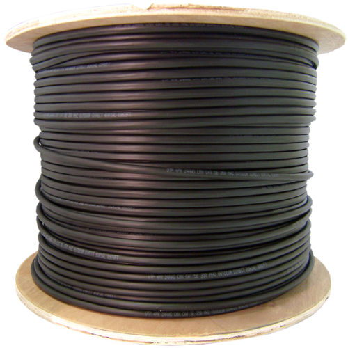 Direct Burial / Outdoor rated Cat 6 Black Ethernet Cable, Solid, CMXT, STP (Shielded Twisted Pair), Foil + Waterproof Tape, 23 AWG, Spool, 1000 foot