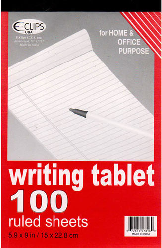 Writing Tablet - Ruled paper - 100 sheets- 6"" x 9"" Case Pack 48
