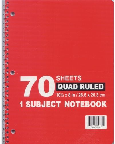 Quadruled - Note Book - 70 sheets - 10.5"" x 8"" Case Pack 48