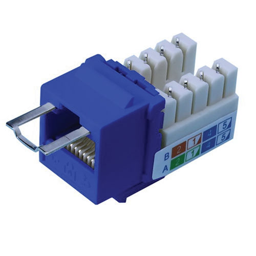 Locking Cat5e Keystone Jack, Blue, RJ45 Female to 110 Punch Down, Key Sold Separately