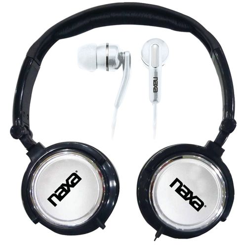 NAXA NE926SV 2-In-1 Combo Super Bass Stereo Headphones & Earbuds (Silver)