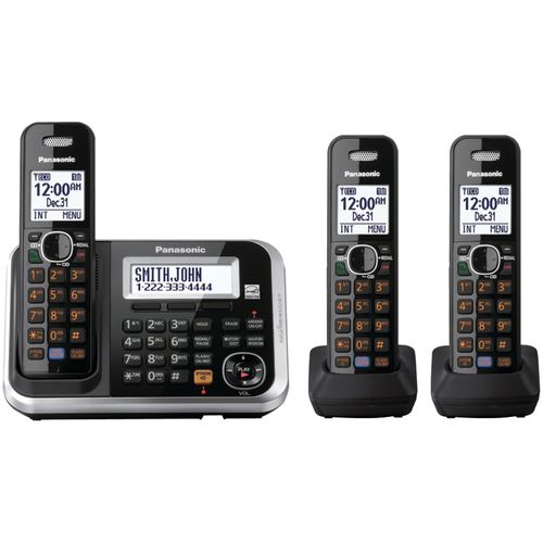 PANASONIC KX-TG6843B DECT 6.0 Plus Cordless Dual Keypad Cordless Phone System with Talking Caller ID & Digital Answering System (3-Handset System)
