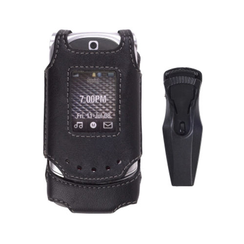 Black Swivel Leather Case for Motorola VE20 Vegas