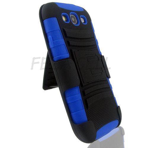 Samsung I9300/ I535/ L710/ T999/ I747 (Galaxy S III) Black + Black + Blue Robotic Case 2 w/ Holster