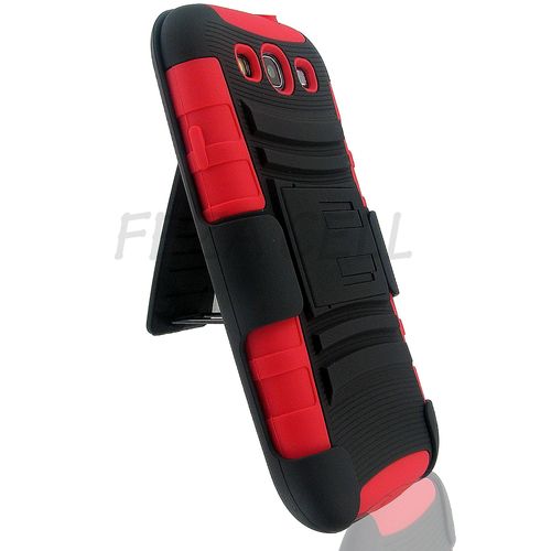Samsung I9300/ I535/ L710/ T999/ I747 (Galaxy S III) Black + Black + Red Robotic Case 2 w/ Holster