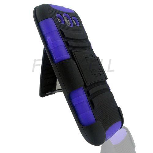 Samsung I9300/ I535/ L710/ T999/ I747 (Galaxy S III) Black + Black + Purple Robotic Case 2 w/ Holster