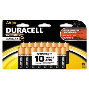 CopperTop Alkaline Batteries w/ Duralock Power Preserve Technology, AA, 16/Pack