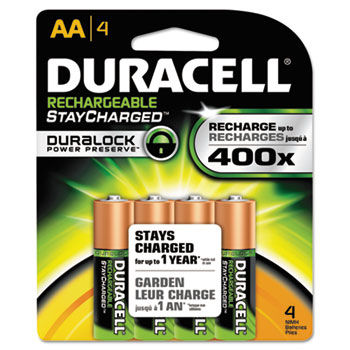 Rechargeable NiMH Batteries with Duralock Power Preserve Tech, AA, 4/Pack