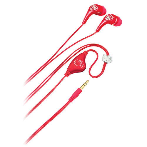 Hello Kitty Jeweled Earbud Headphones- Red