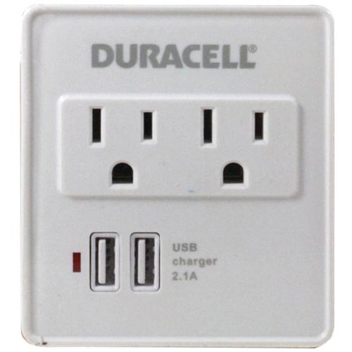 DURACELL DU6207 2-Outlet Surge Protector with 2 USB Outlets (White)