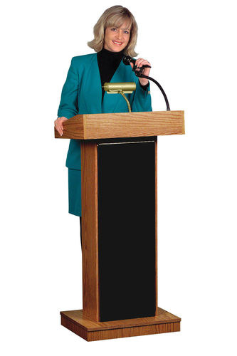 Oklahoma Sound Wooden Presentation The Orator Fixed Height Stand up Lectern With Sound Medium Oak