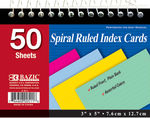 50 ct. Spiral Bound 3"" x 5"" Ruled Colored Index Card Case Pack 36